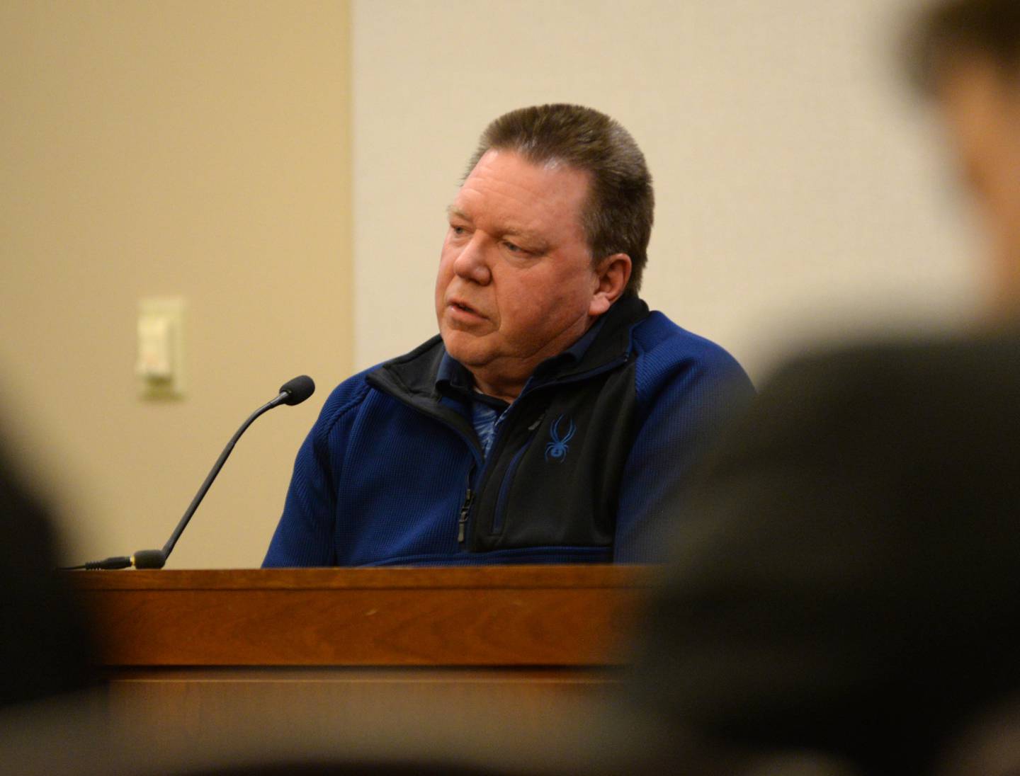 Gus Lamesch, III, father of Melissa Lamesch, testifies during the Matthew Plote trial at the Ogle County Judicial Center in Oregon on Tuesday, March 19, 2024.
