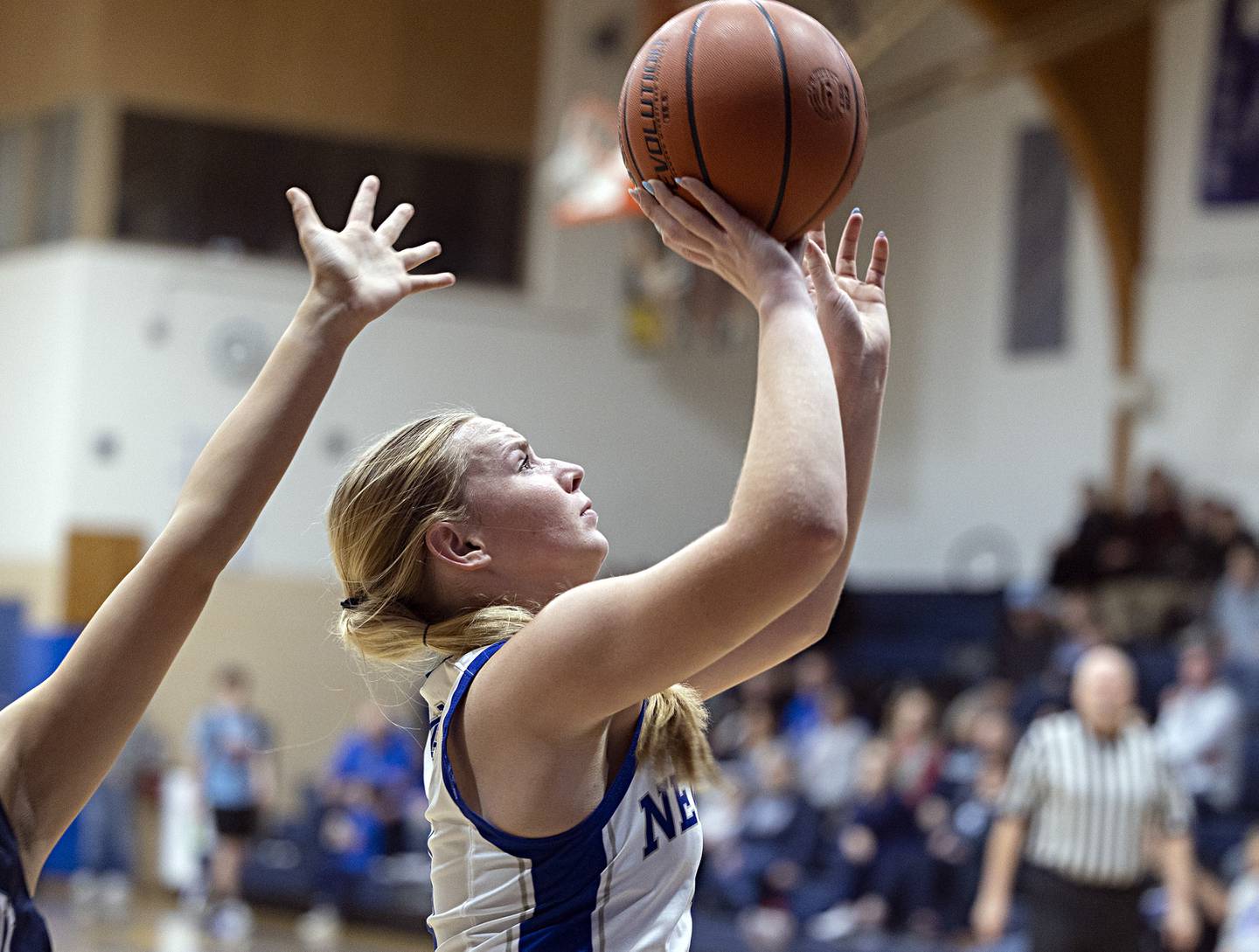 Newman’s Jess Johns puts up a shot against Bureau Valley Thursday, Nov. 30, 2023 in Sterling.