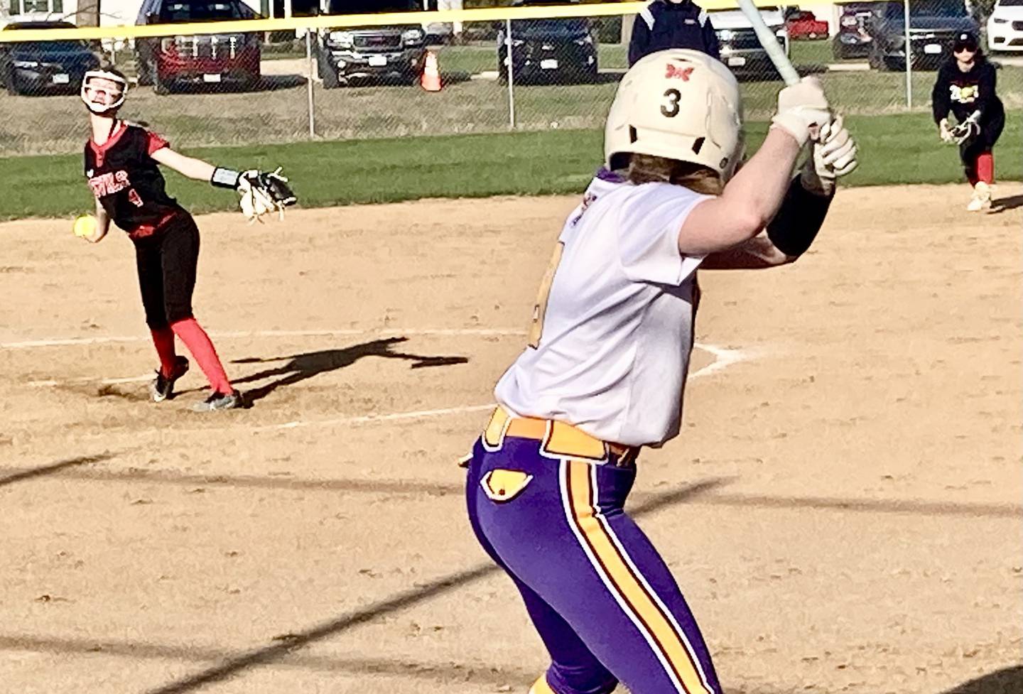 Hall's Madison Krewer. delivers a pitch in Monday's game at Mendota. The Trojans defeated the Red Devils 14-4.