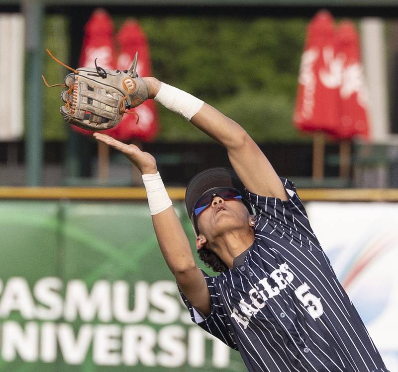 Chicago Hope’s Eric Delgado hauls in a pop-up against Newman Monday, June 2, 2025, during the Class 2A Supersectional at Northwestern Medicine Field in Geneva.