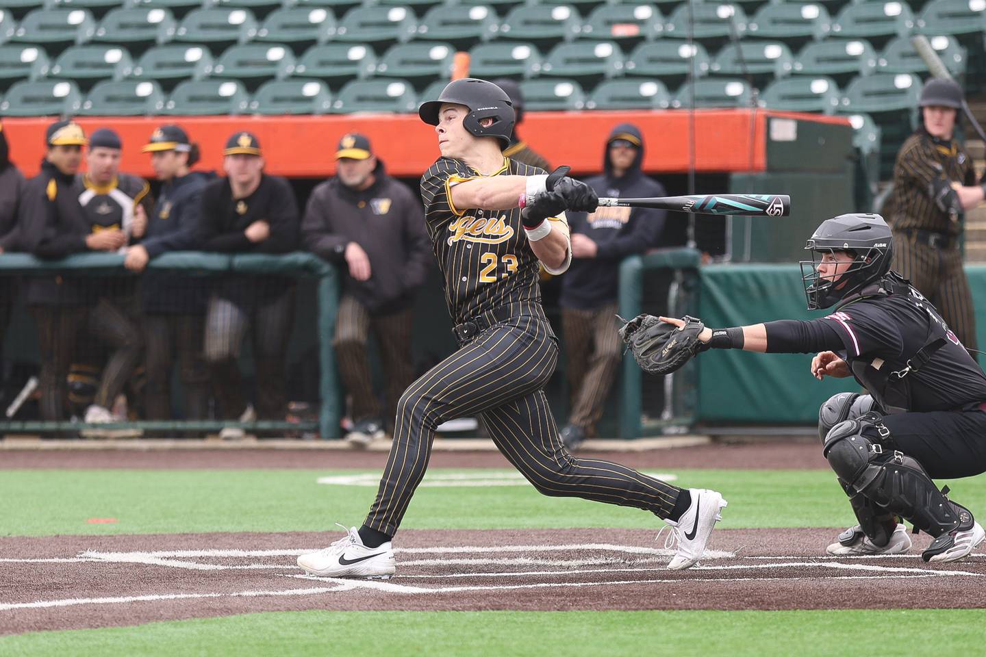 Joliet West’s Daniel Lukancic connects against Lockport in the WJOL Don Ladas Memorial baseball tournament championship game on Saturday, April 4, 2026 in Joliet.