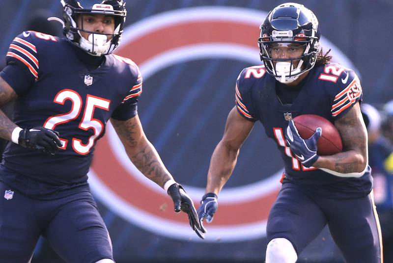 Chicago Bears wide receiver Velus Jones Jr. returns a Minnesota Vikings kickoff Sunday, Jan. 8, 2023, during their game at Soldier Field in Chicago.