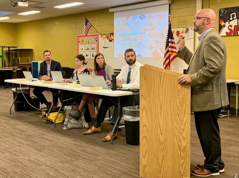 Illinois House Rep. Jeff Keicher, R-Sycamore, gave an overview of the state legislature to the Sycamore Board of Education during the school board's meeting on Tuesday, May 24, 2022.