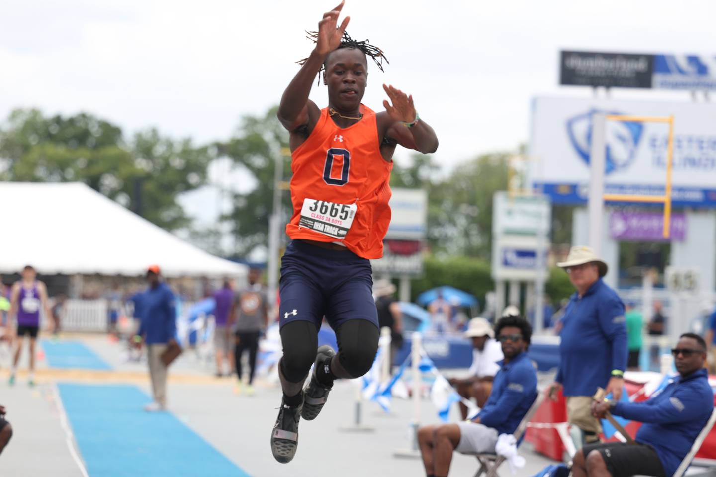 Oswego’s Caleb Wright competes in the Class 3A Triple Jump State Finals. Saturday, May 28, 2022, in Charleston.