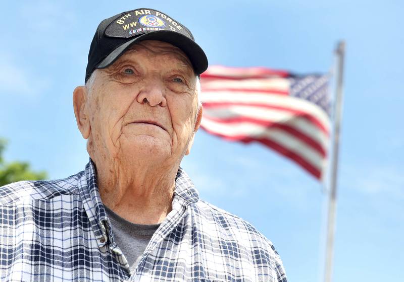 U.S. Air Force Veteran Bob Sage, who is 97 years old, outside his residence Tuesday, May 27, 2022, at Barb City Manor in DeKalb. Sage flew 27 missions over Germany during World War II and was recalled to duty during the Korean War to train flight engineers.