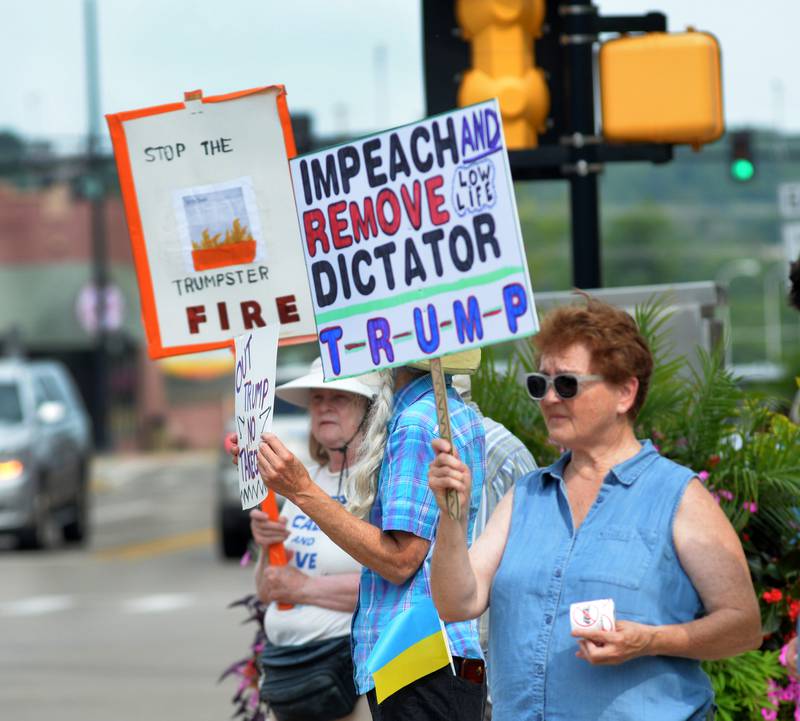Around 60 people took part in Indivisible of Ogle County's  rally Saturday, Aug. 16, 2025 in Oregon to protest policies and executive orders by President Donald Trump and his administration.