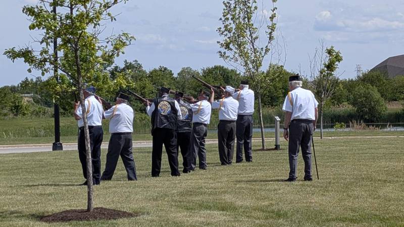 The city of Crest Hill Veterans/Police Memorial Committee held its annual Memorial Day observance on Monday, May 26, 2025, at the Crest Hill Veterans/Police Memorial Garden. Pictured is the 21-gun salute.