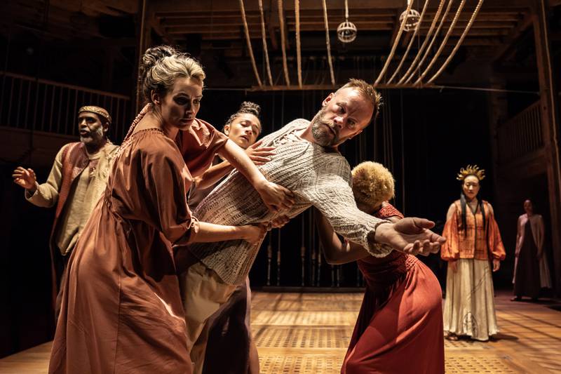 The company of the Royal Shakespeare Company’s Pericles. Directed by
RSC co-artistic director Tamara Harvey and running in Chicago Shakespeare’s
Courtyard Theater October 20-December 7, 2024. Photo by Johan Persson.