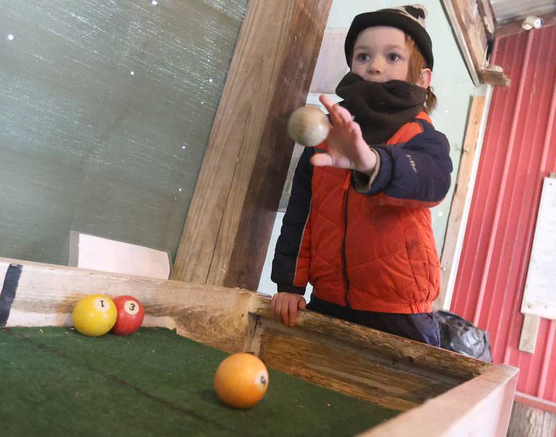 Ian Flynn of Mackinaw, throws a ball while playing a game during the Lowaneu Cub Scout Yukon on Saturday, Jan. 31, 2026 at Hall Township Echo Bluff Park in Spring Valley.