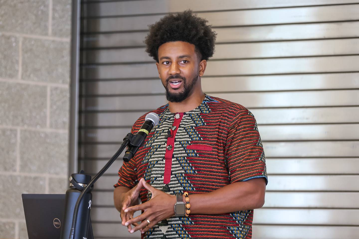 Ernest Crim III gives the keynote speech at the Joliet Central High School Peace Walk. Sept 21, 2024 in Joliet.