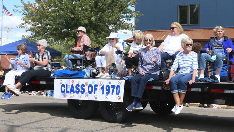 The Princeton High School class of 1970 rides on a float during the 54th annual Homestead Festival parade on Saturday, Sept. 6, 2025 in Princeton.