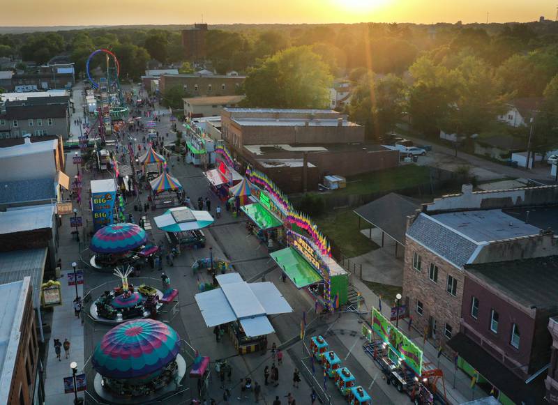 An aerial view of the  Spring Valley Summerfest on Thursday, June 19, 2025 downtown Spring Valley. The festival features a carnival, live entertainment, food vendors and fireworks on Saturday at dusk.