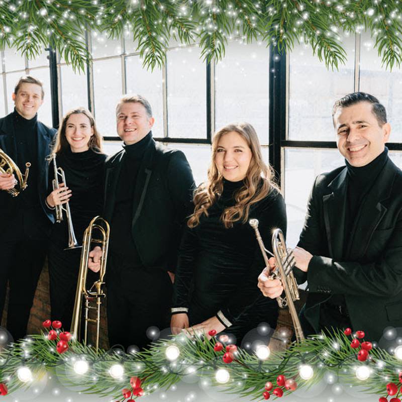 Axiom Brass will perform "Holiday Brass" at 2:30 p.m. Sunday, Dec. 7, hosted by Wesley United Methodist Church, 14 N. May St. in Aurora. From left are  Alex Laskey, double horn; Bethany Vaughn, trumpet; Corey Sansolo, trombone; Serena Vaughn, trumpet; and Dorival Puccini, Jr., trumpet.