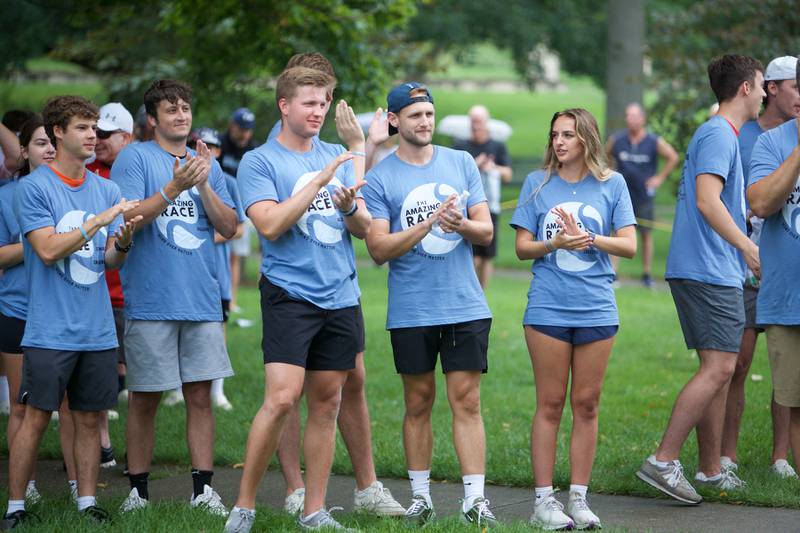 Participants prepare for the start of  The Amazing Race Hardy Strong at Mt. St. Mary Park in St. Charles on Saturday, August 5, 2023