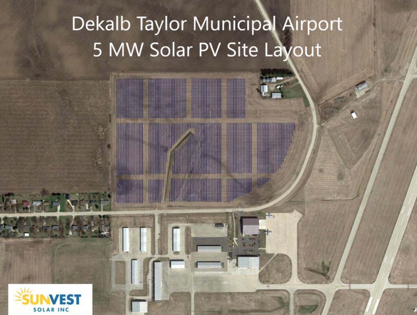 The proposed site layout for a potential solar energy project near DeKalb Municipal Airport, as depicted within Monday, Oct. 11, 2021 City Council meeting documents.