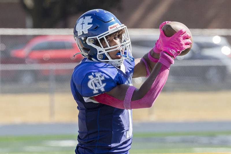 Newman’s Tyson Williams hauls in a pass against Mercer County Saturday, October 4, 2025.