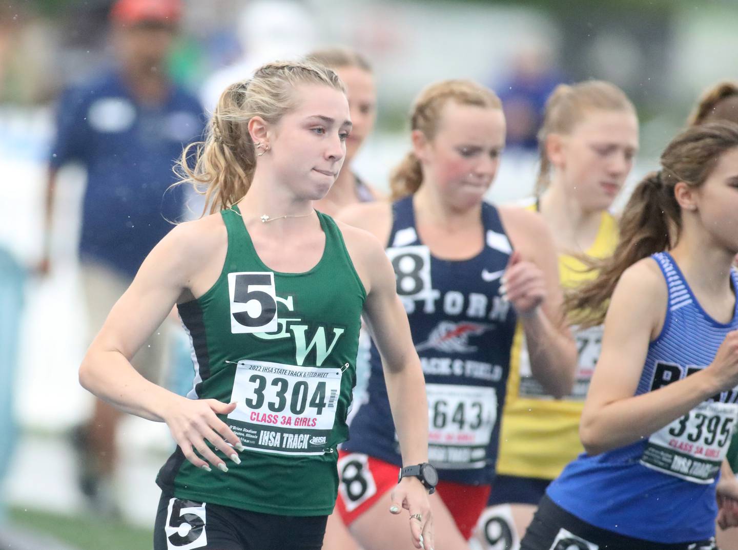 Glenbard West’s Audrey Allman competes in the 3A 1600 meter run finals during the IHSA Girls State Championships in Charleston on Saturday, May 21, 2022.