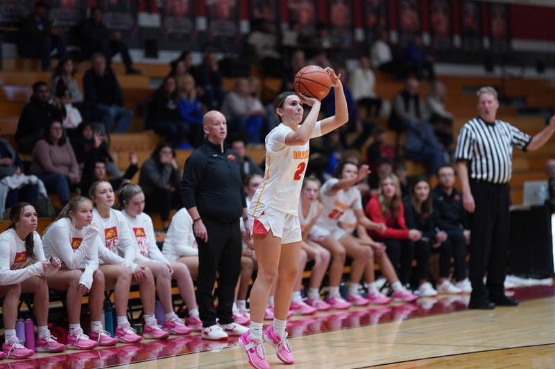 Batavia's Brooke Carlson (2) shoots a three pointer against St. Charles North during a basketball game at Batavia High School on Tuesday, Dec 5, 2023.