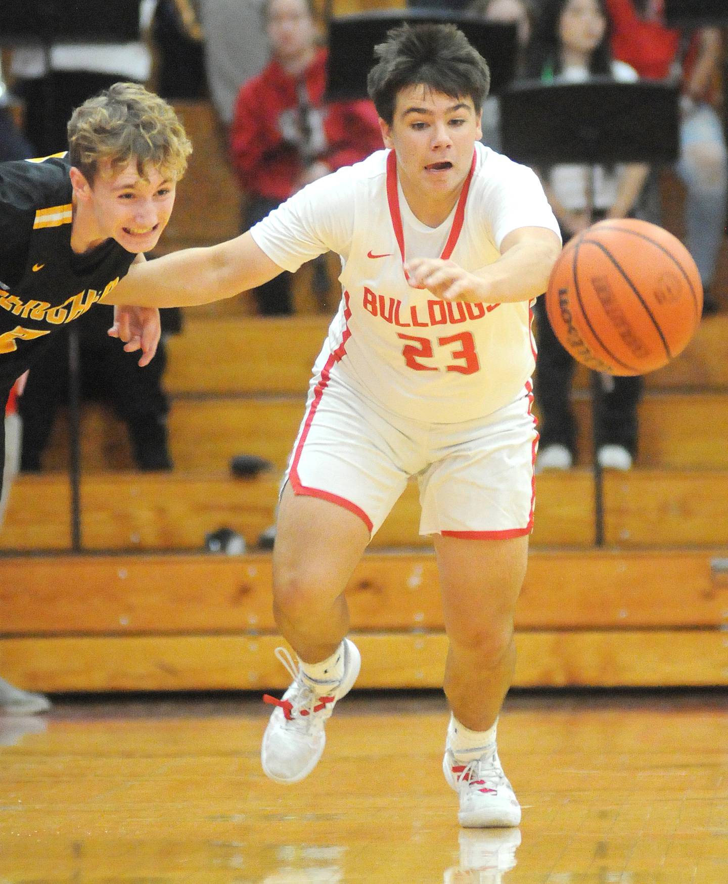 Streator's Logan Aukland (23) steals the ball from Herscher's Austin Buckley in the second quarter at Pops Dale Gymnasium on Dec. 1, 2023.