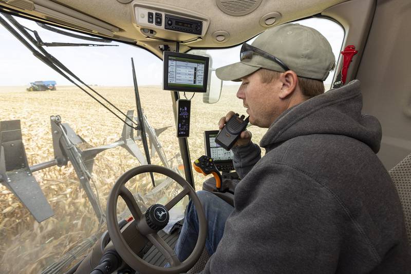 Michael Ganschow harvests corn during a final video shoot of Illinois Farm Bureau’s new documentary “Sustaining Our Future: A Farm Family Story.” The documentary is centered around the Ganschow family in Bureau County as the work to implement conservation practices.