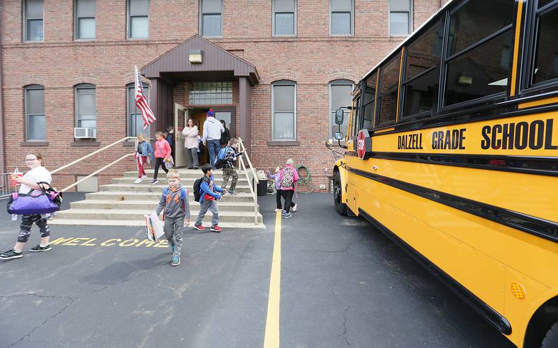 Would students at Dalzell Grade School benefit from school consolidation? Students are dismissed from the school, which educates about 60 students each year. Merging districts can have its benefits for schools like Dalzell, but do the costs outweigh the benefits?