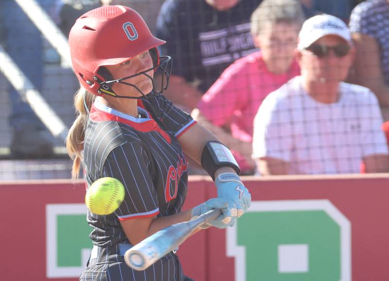 Ottawa's Joslyn Rose strikes out swinging during the Class 3A semifinal game on Tuesday, May 26, 2026 at the L-P Athletic Complex in La Salle.
