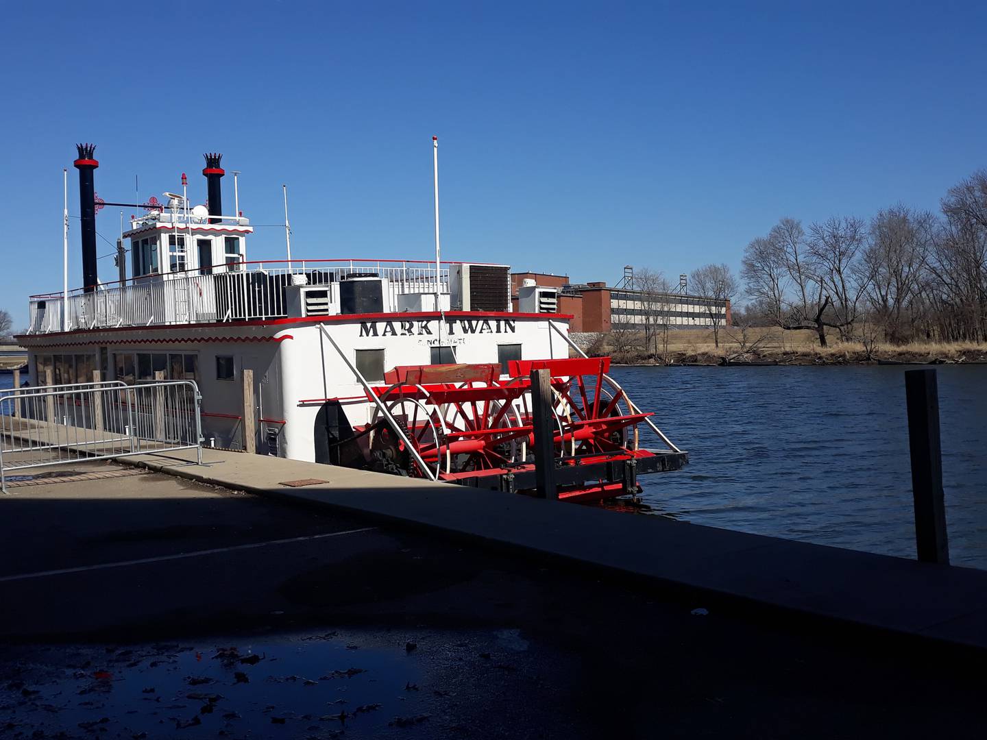 The Sainte Genevieve, a 149-passenger sternwheeler, docked Sunday where the Fox meets the Illinois River in Ottawa.