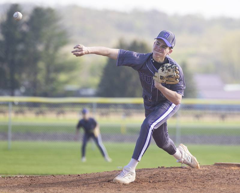 Dixon’s Nolan Valk fires a pitch against Oregon Thursday, April 23, 2026.