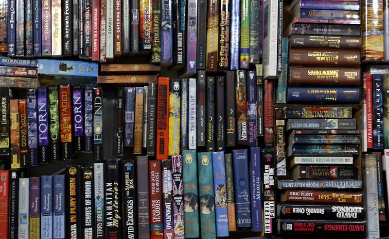 Books for sale during the Environmental Defenders of McHenry County's annual Big Fall Book Sale on Tuesday, Sept. 26, 2023, at the Algonquin Township Road District Building B Garage. The sale continues on Monday, Oct. 2, from 10am-4pm through Saturday, Oct. 7.