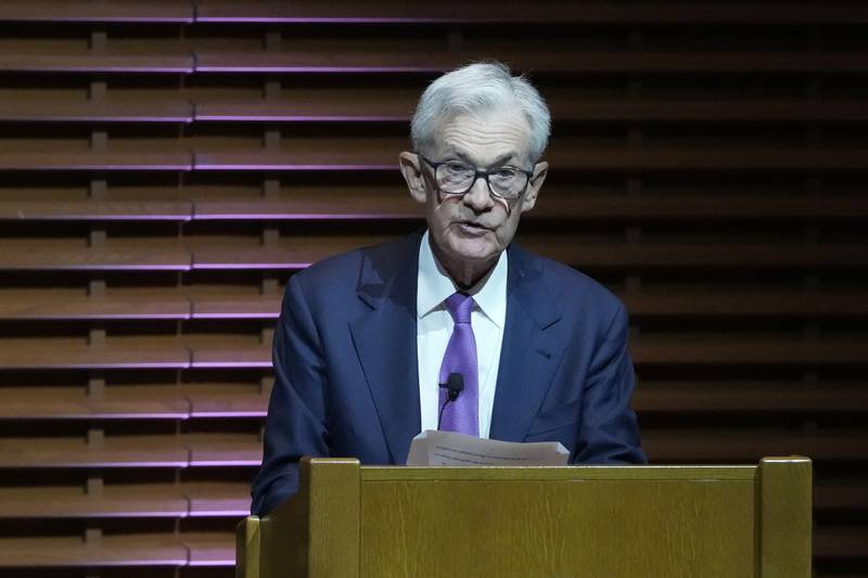 Federal Reserve Board Chair Jerome Powell speaks at the Business, Government and Society Forum at Stanford University in Stanford, Calif., Wednesday, April 3, 2024. (AP Photo/Jeff Chiu)