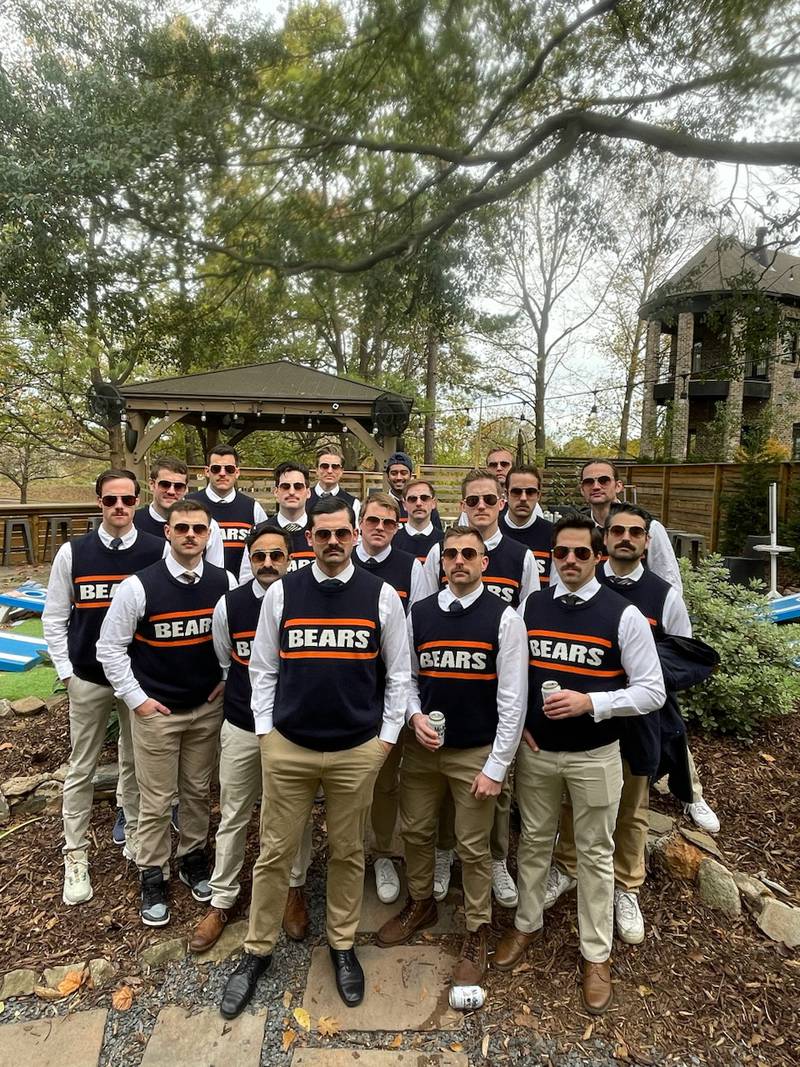 This photo of St. Charles East High School graduate Jake Mazanke's bachelor party went viral as all 20 of the attendees dressed as former Chicago Bears coach Mike Ditka for the Atlanta Falcons-Chicago Bears game Nov. 20, 2022 at Mercedes Benz Superdome.