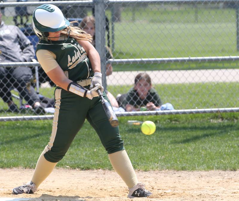 St. Bede's Tessa Dugosh gets a hit against Annawan/Wethersfield in the Class 1A Regional final game on Saturday, May 20, 2023 in Annawan.