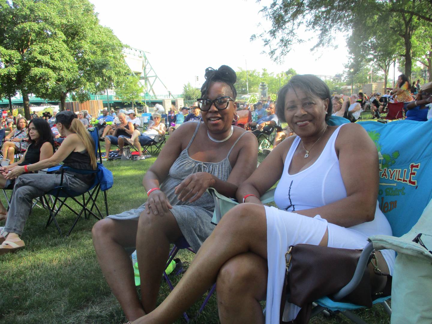 Karyn DeCuir (left), of Park Forest, and Samantha Dykstra attended the Joliet Blues Festival for the first time on Saturday. Aug. 9, 2025