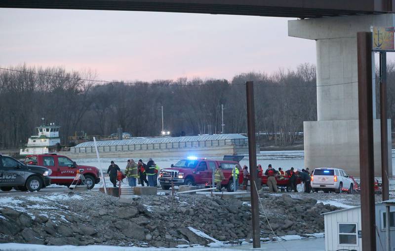 Dozens of first responders work the scene of a water rescue along the boat ramp on Thursday, Jan. 16, 2025 at the Spring Valley Boat Club in Spring Valley.