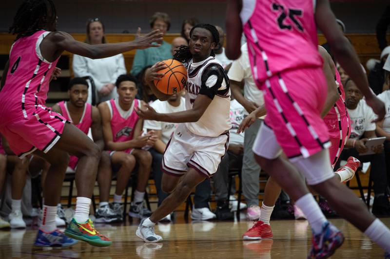 Kankakee's Cedric Terrell III controls the ball in a game against Rich Township on Friday, February 6, 2026.