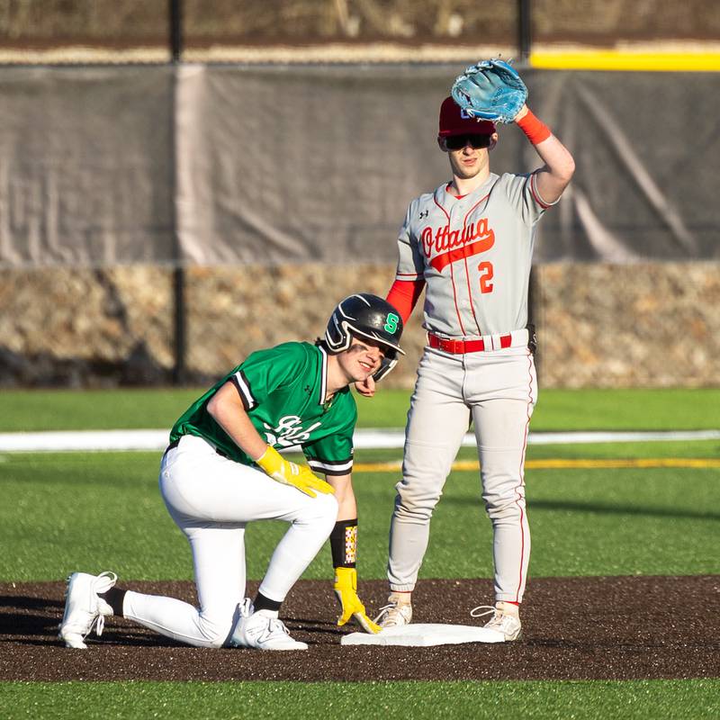 Cody Clennon of Seneca touches second base on Monday, March 17, 2025 at Seneca High School in Seneca.
