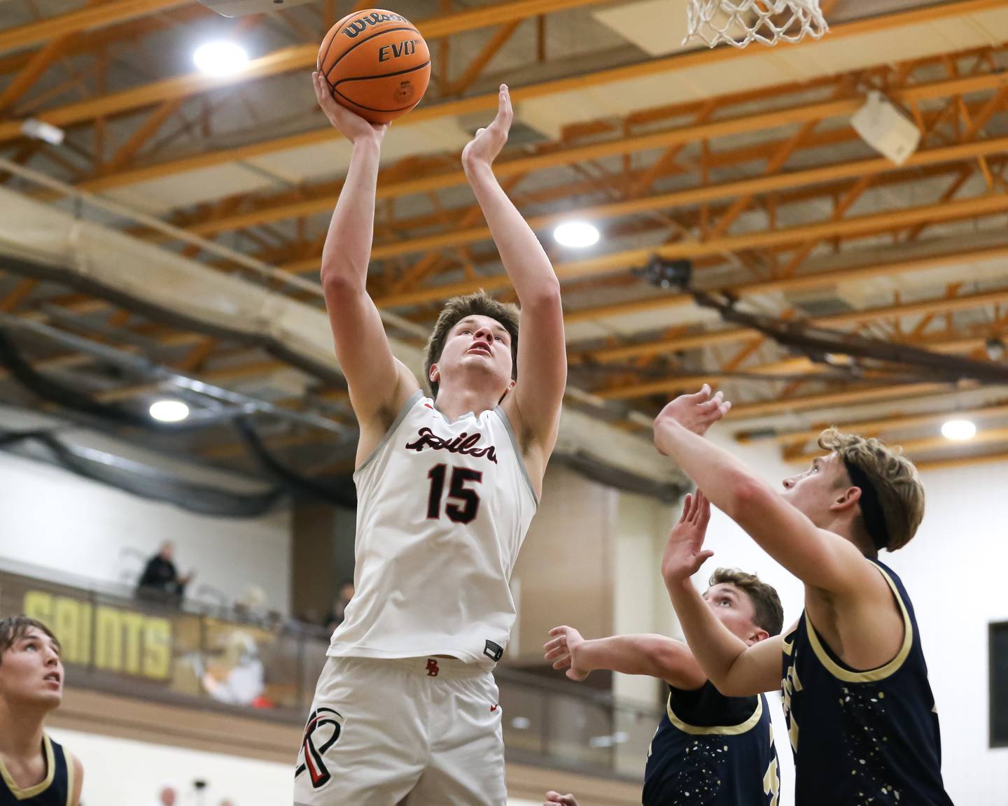 Bradley-Bourbonnais's Nick Allen (15) puts up a shot during their WJOL Thanksgiving Classic Championship game between Bradley Bourbonnais at Lemont, Saturday November 30, 2024  in Joliet.