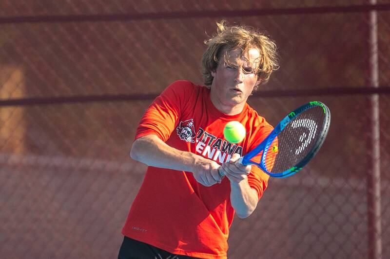 Landon Sawin of Ottawa hits the ball Monday, May 5, 2025, at Streator High School.