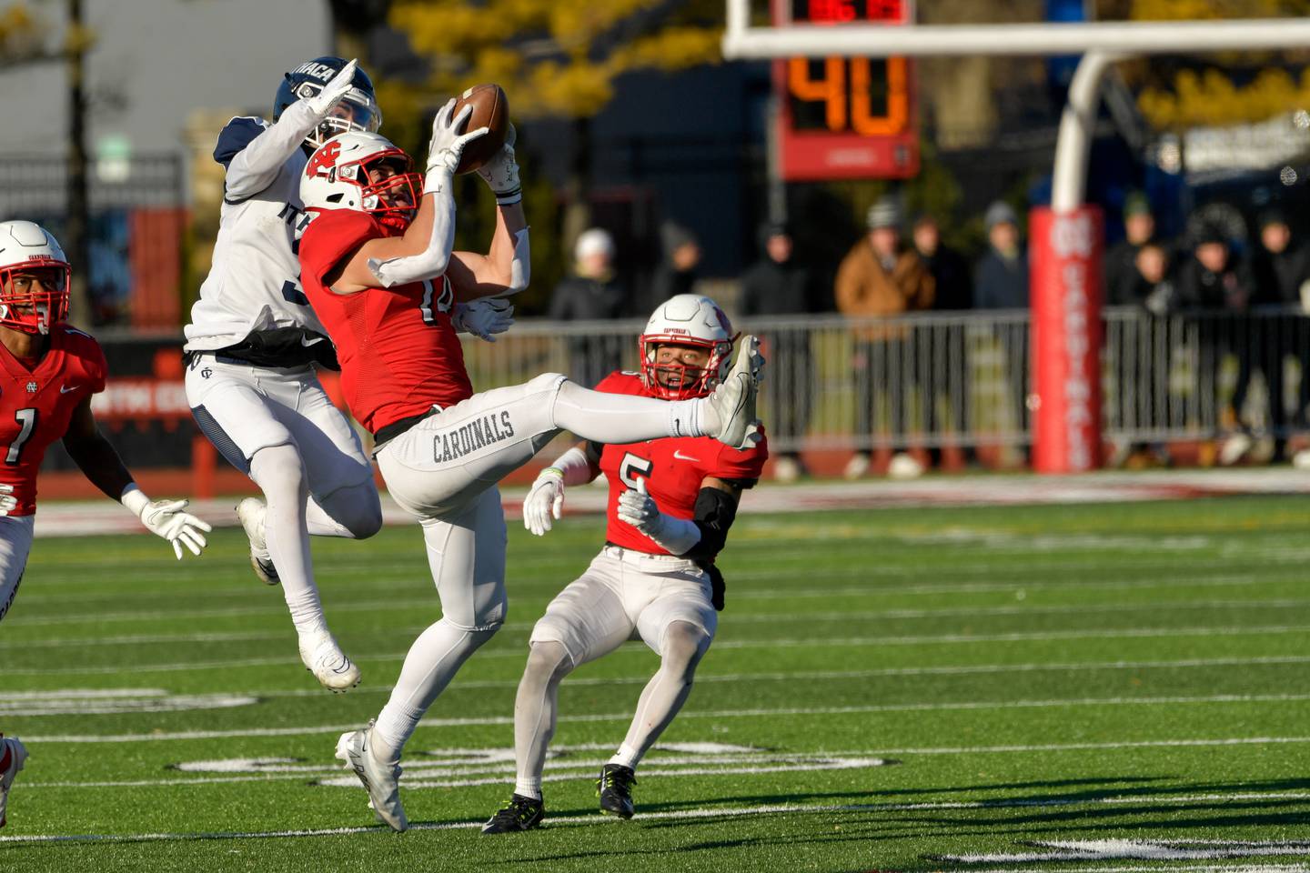 North Central's Sam Taviani (14) makes a play during the Stagg Bowl win over Mount Union for the Division III National Championship on Dec. 16, 2022.