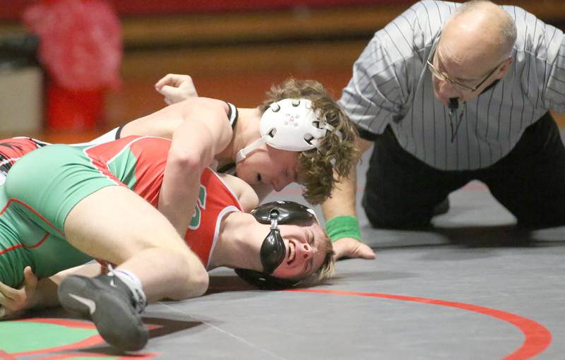 Ottawa's Mark Munson pins L-P's Reegan Kellett on Thursday, Jan. 9, 2025 in Sellett Gymnasium at L-P High School.