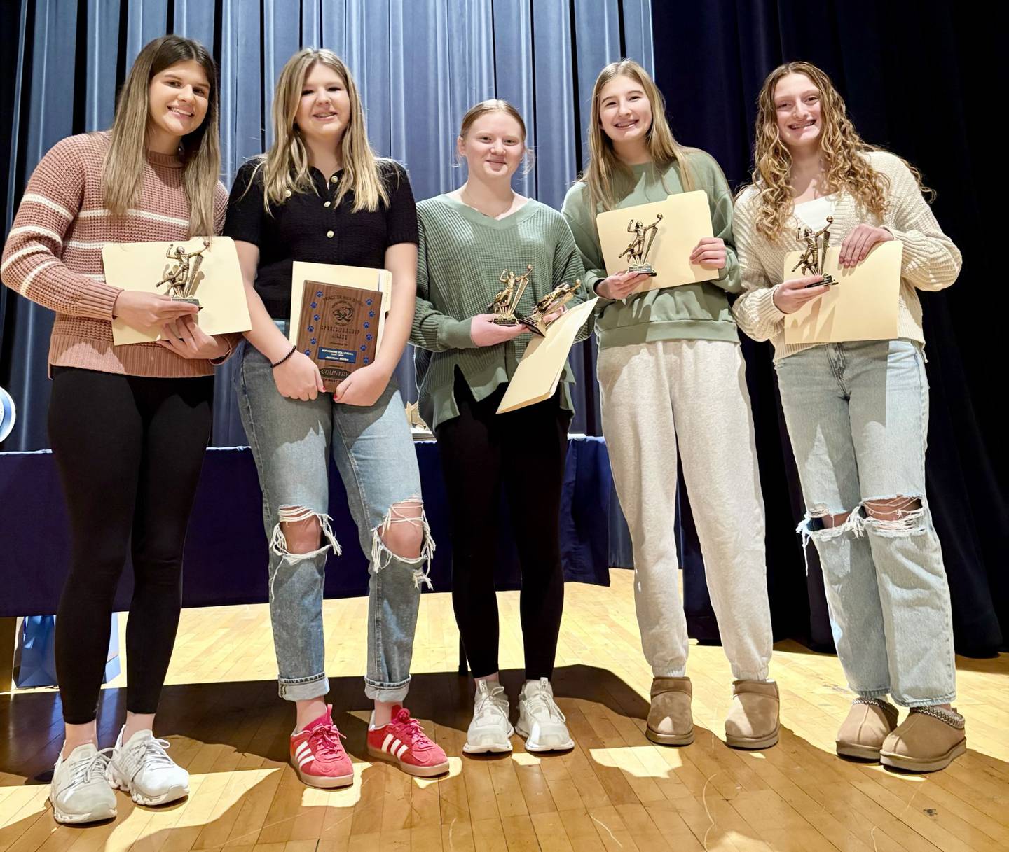 Sophomore award winners for the 2025 volleyball season at Princeton High School are (from left) Marissa Storm, Jameson Morse, Payten Harden, Payton Brandt and Jocelyn Strouss.