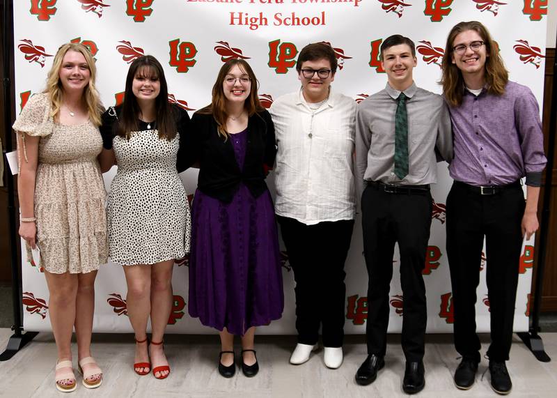 Recipients of the Evelyn E. Biederstedt Memorial Scholarships are (from left) Madison Vescogni, Grace Eitutis, Zoe Kidd, Max Wertz, John Philip Guglielmetti and Aiden Schneider. These scholarships are awarded to students who attended La Salle-Peru High School for four years, have a cumulative GPA of at least 3.0, participated in band or chorus and who submit an essay about how they have been influenced by music.