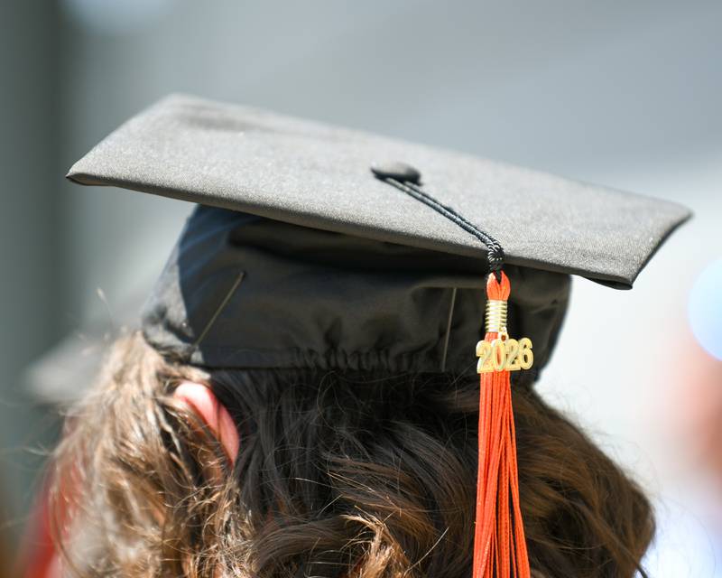 A 2026 tassel hangs from a cap of a Dekalb High School graduate on Saturday May 23, 2026, that took place at the Convocation Center in DeKalb.