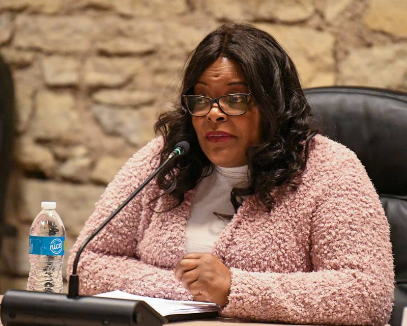 Kane County Recorder candidate Brenda Rodgers speaks during a candidates' forum hosted by the League of Women Voters on Tuesday Feb. 20, 2024, at Batavia’s City Hall.