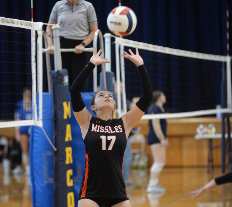 Milledgeville's Lexis Grenoble sets the ball at the Polo Invite on Saturday, Sept. 27, 2025.
