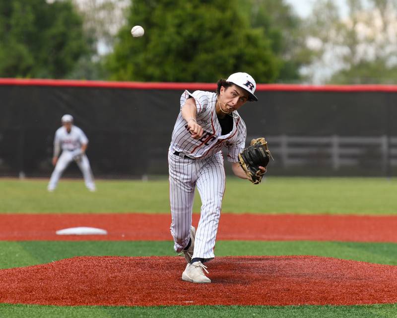Romeoville's Jonny Lee (1) pitches during the regional game while taking on Yorkville on Thursday May 29, 2025, held at Yorkville High School.