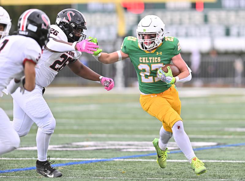 Providence Catholic's Jackson Killeen (27) in action during the class 5A first round playoff game against Springfield on Saturday, NOV. 01, 2025, at New Lenox.