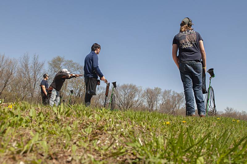 When ready, competitors speak “pull” into the microphone which then fires the bird out of the trap house.