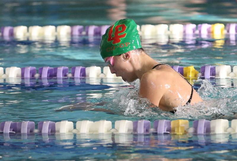 L-P co-op's Sam Nauman competes in the 200 IM on Tuesday, Oct. 8, 2024 at the Illinois Valley YMCA in Peru.