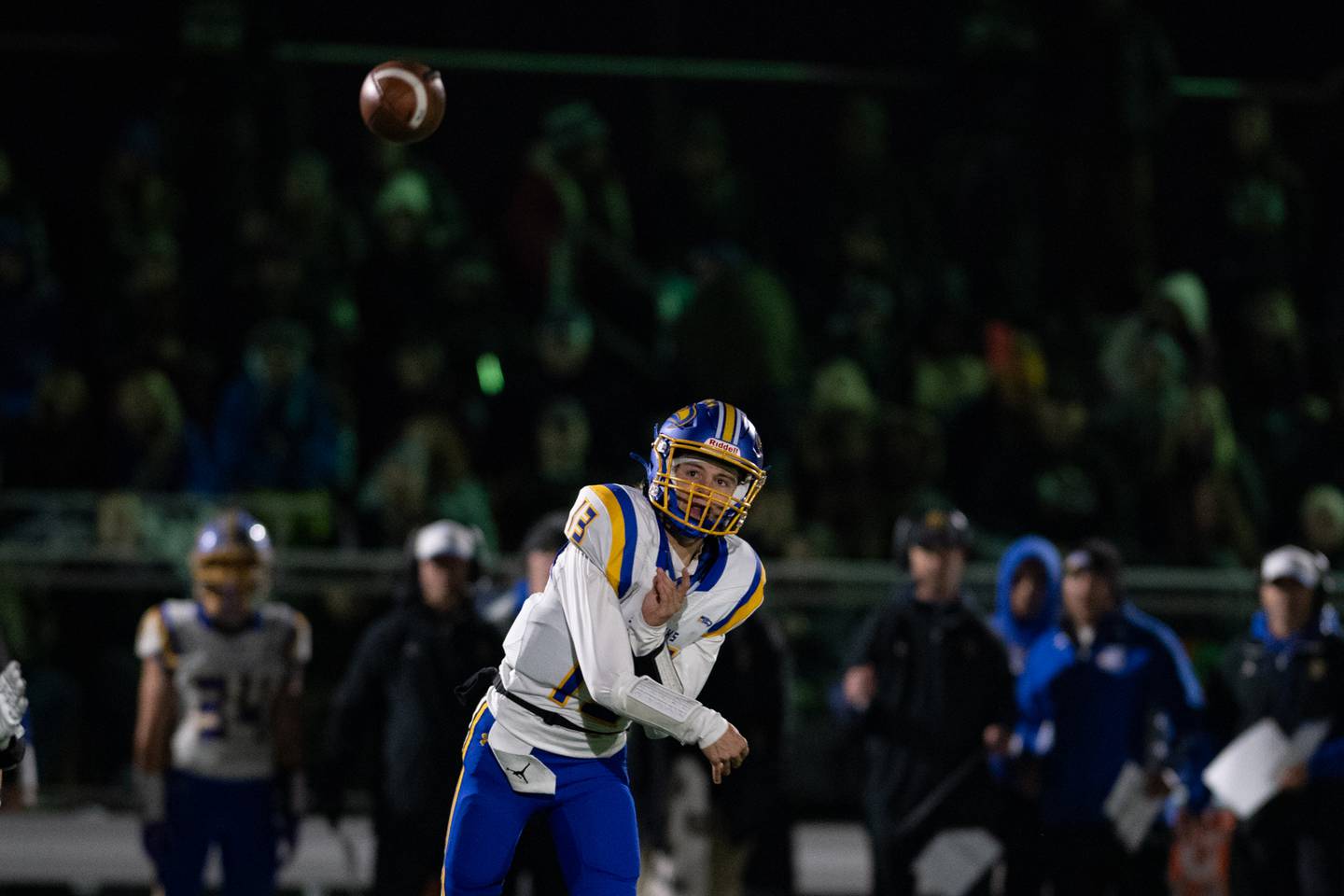Johnsburg's Carter Block throws a pass during the first round IHSA class 4A playoffs against Coal City on Friday Nov. 1, 2024 at Coal City High School